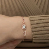 Gümüş Rose Dikdörtgen Baget Bileklik thumbnail 6