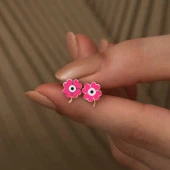 ​Gümüş Fosforlu Pembe Yonca Küpe thumbnail 3
