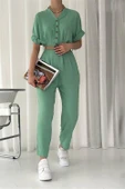 Dipmoda kadın düğmeli hasır kemerli ayrobin tulum DPTG2000 thumbnail 1