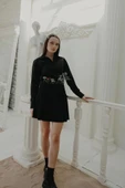 Kurdela Detaylı Mini Etek - Siyah thumbnail 4