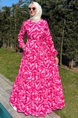 Su Desenli Elbise Pembe thumbnail 7