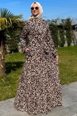 Leopar Desenli Elbise Kahve thumbnail 3