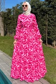 Su Desenli Elbise Pembe thumbnail 6
