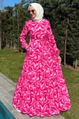 Su Desenli Elbise Pembe thumbnail 3