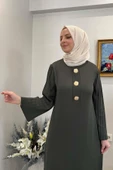 Banu Broşlu Triko Elbise Haki thumbnail 4