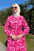 Su Desenli Elbise Pembe thumbnail 4