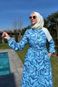 Su Desenli Elbise Mavi thumbnail 2
