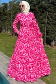 Su Desenli Elbise Pembe thumbnail 5