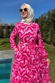 Su Desenli Elbise Pembe thumbnail 2