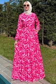 Su Desenli Elbise Pembe thumbnail 1