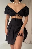 Siyah Brode Crop Ve Mini Etek Takım thumbnail 3