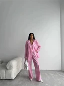 ÇİZGİLİ CEKET KETEN - Pembe thumbnail 1