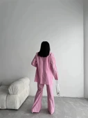 ÇİZGİLİ CEKET KETEN - Pembe thumbnail 4