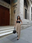 PAÇASI CIRTLI PANTOLON - Bej thumbnail 3