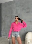 NAKIŞLI HAM KETEN GÖMLEK - Pembe thumbnail 1