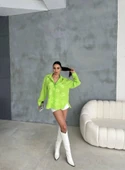 NAKIŞLI HAM KETEN GÖMLEK - Yeşil thumbnail 3