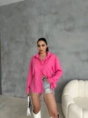 NAKIŞLI HAM KETEN GÖMLEK - Pembe thumbnail 2