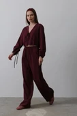 Önü Bağlamalı Crop Takım - Bordo thumbnail 3