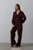Önü Bağlamalı Crop Takım - Bordo thumbnail 4