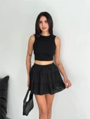 Keten Şortlu Etek - Siyah thumbnail 1
