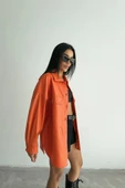 DÜĞMELİ DERİ GÖMLEK BOYFRİEND - Turuncu thumbnail 3