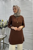 Gonca Taşlı Triko Tunik Kahve thumbnail 2