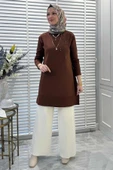 Gonca Taşlı Triko Tunik Kahve thumbnail 3