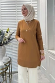 Gonca Taşlı Triko Tunik Camel thumbnail 6