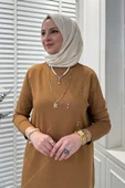Gonca Taşlı Triko Tunik Camel thumbnail 2