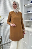 Gonca Taşlı Triko Tunik Camel thumbnail 7