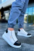 Bağcıklı Erkek Sneaker Bot Beyaz Siyah thumbnail 1