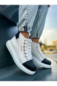 Bağcıklı Erkek Sneaker Bot Beyaz Siyah thumbnail 2