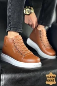 Bağcıklı Hakiki Deri Erkek Sneaker Bot Taba thumbnail 1