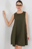 2444 Mini Keten Elbise - Haki thumbnail 1