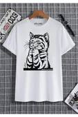 Kedi Baskılı Oversize Penye T-shirt thumbnail 1