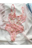 Nakış İşlemeli Çiçek Desenli Pembe Bodysuit thumbnail 1