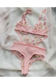 Nakış İşlemeli Çiçek Desenli Pembe Bodysuit thumbnail 2