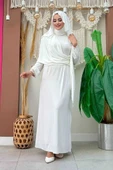 Şallı Drape Detaylı Sandy Elbise 3922 Ekru thumbnail 1