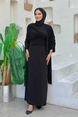 Şallı Drape Detaylı Sandy Elbise 3922 Siyah thumbnail 1