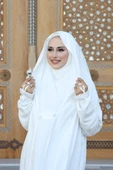 Medine Kendinden Peçeli Sufleli Cilbab 6032 Ekru thumbnail 2