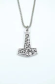 Thor Mjollnir Hammer Gümüş Kaplama Örme Zincir Kolye thumbnail 1