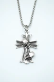 Kuru Kafa Haç Gümüş Kaplama Örme Zincir Kolye thumbnail 1