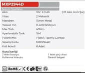 MAX EXTRA MXP2944D Akülü Darbeli Matkap 18Volt - 2 Amper thumbnail 4