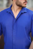Oversize Fitilli Kısa Kol Gömlek - Parlement Mavi thumbnail 2