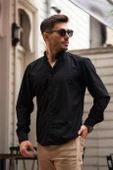 Slim Fit Kadife Gömlek - Siyah thumbnail 1