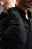 Slim Fit Kadife Gömlek - Siyah thumbnail 5