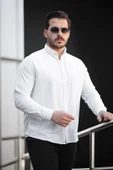 York Keten Erkek Gömlek - Beyaz thumbnail 1