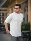 Cep Detaylı Oversize Örme T-shirt - Beyaz thumbnail 1