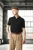 Polo Yaka Basic Düğmeli Triko Erkek T-Shirt - Siyah thumbnail 12