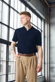 Polo Yaka Basic Düğmeli Triko Erkek T-Shirt - Lacivert thumbnail 1